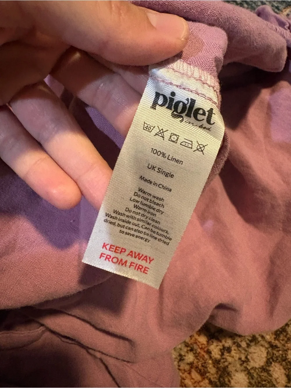 Piglet in Bed Single 100 linen Fitted Sheet - Soft Purple Bedding PINK